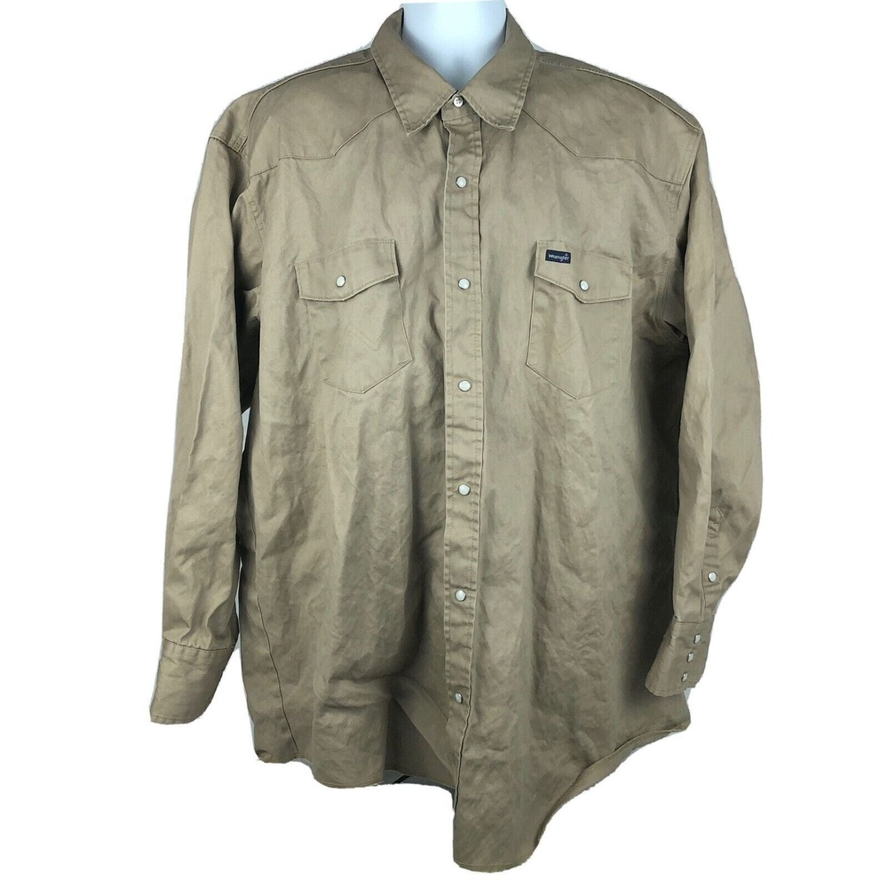 Wrangler Western Shirt Cowboy Pearl Snap Rodeo Vintage Heavy Canvas Size 20 X 37